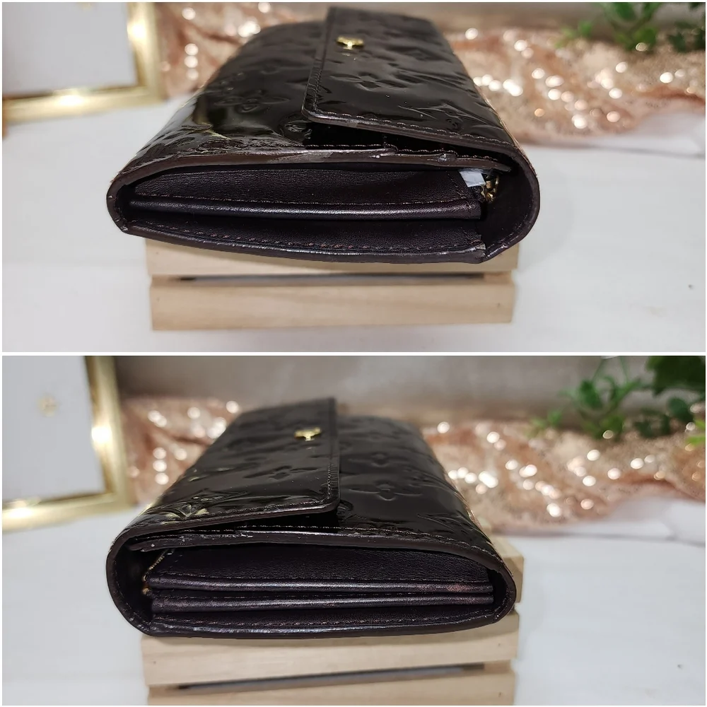 Authentic Louis Vuitton Amarante Monogram Vernis Sarah Wallet W/ Box AND COA